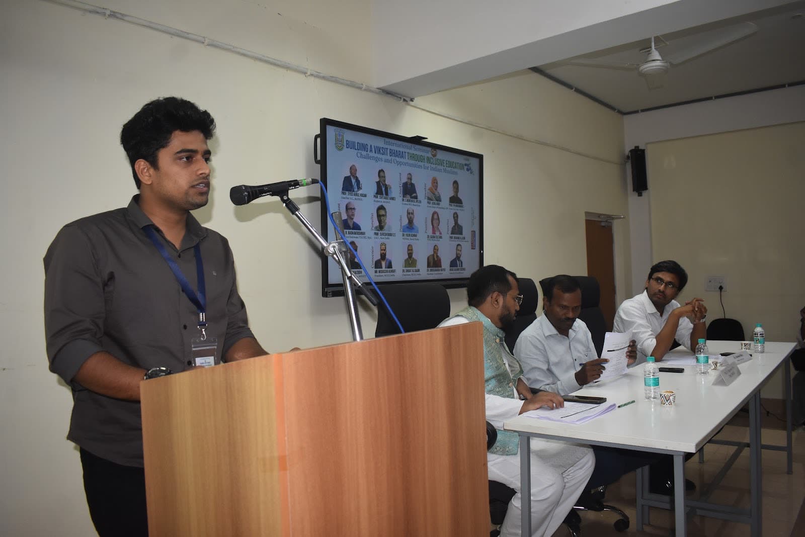 Presenting at an international seminar on inclusive education — the sociology side of the team's work.